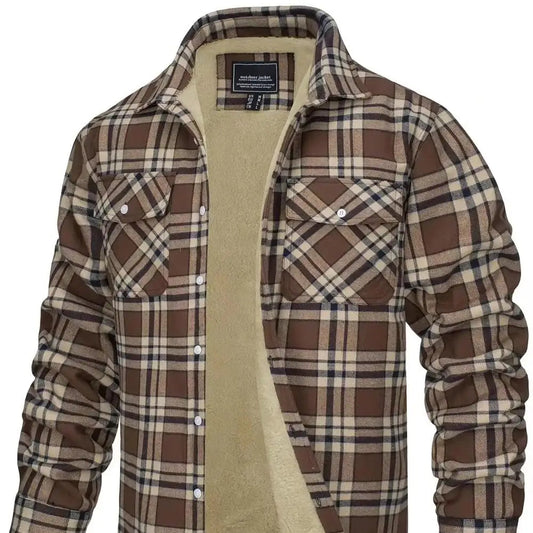 Herrejakke – Varm Flanellskjorte med Fleecefôr | Rutete Vinterjakke til Arbeid & Fritid