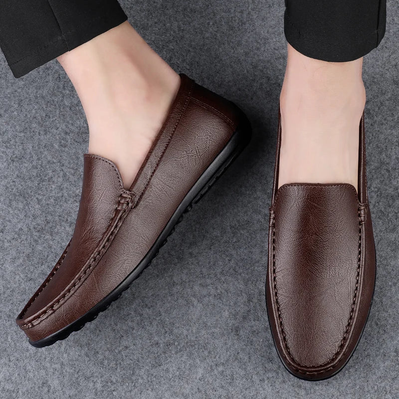 Herre Loafers i Ekte Skinn – Håndlagde Slip-on Mokasiner med Myk Såle