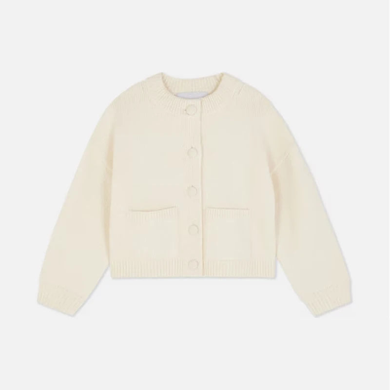 Klassisk strikkecardigan – rund hals, hel erme, løs passform (dame)