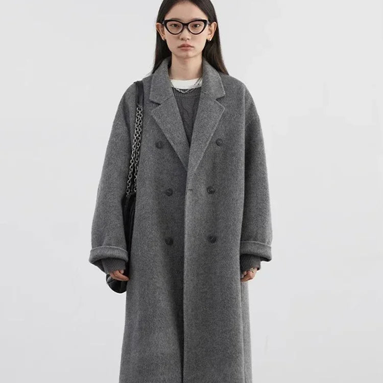 Ullfrakk for Dame – Dobbeltspent Lang Kåpe | Klassisk & Tidløs Stil for Høst og Vinter 2024