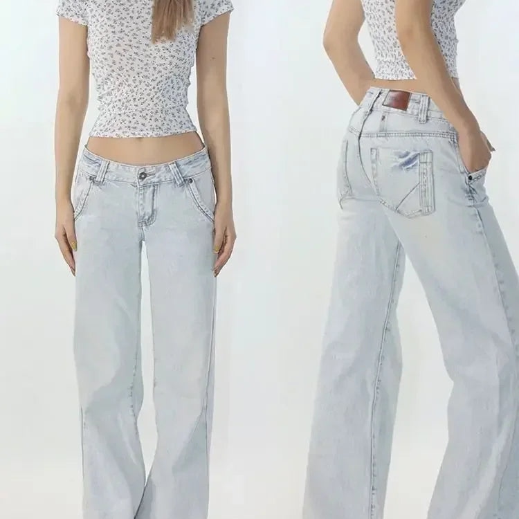 Lyseblå Jeans med Lav Midje – Vintage Straight Fit