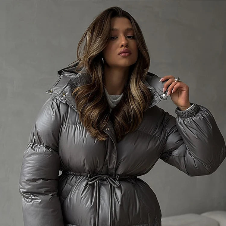 Varm Hettejakke for Dame – Tykk Bomullsjakke med Snøring og Glidelås | Løs Passform til Høst og Vinter 2025