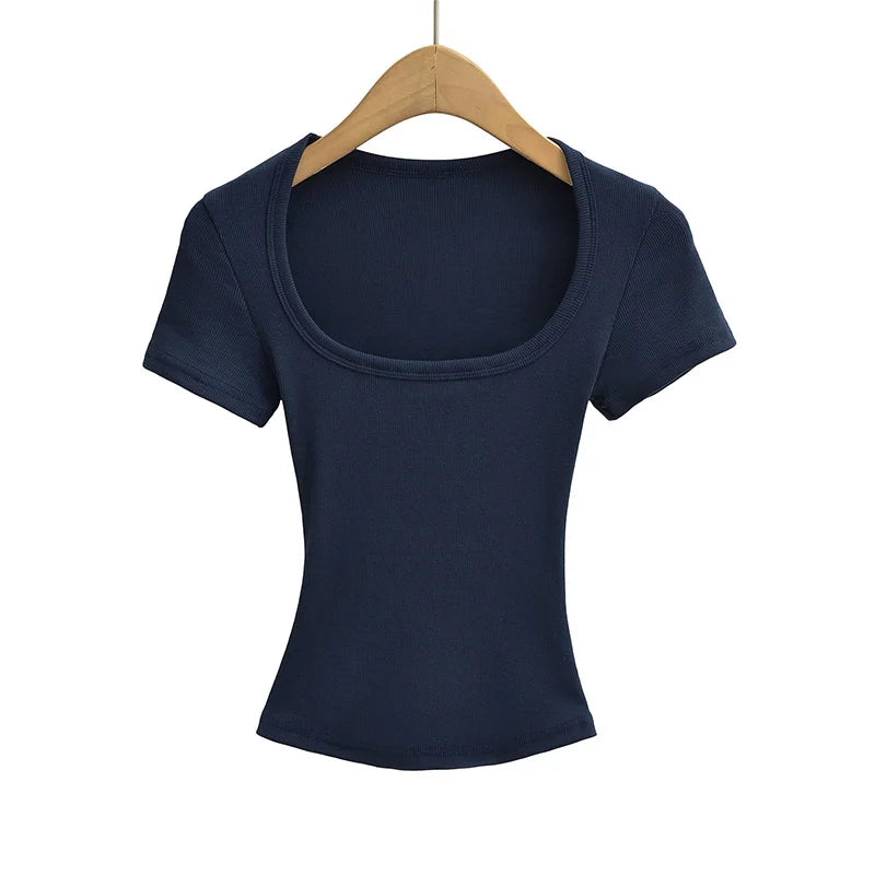Sommerlig Kvadratisk Hals Crop Top – Kortermet Slim Fit