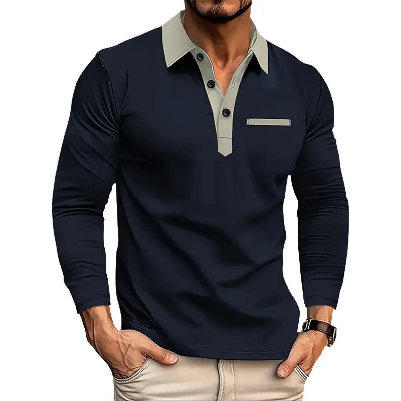 Langermet Polo for Menn – Klassisk Business-Casual Skjorte med Krage (Vår & Høst)
