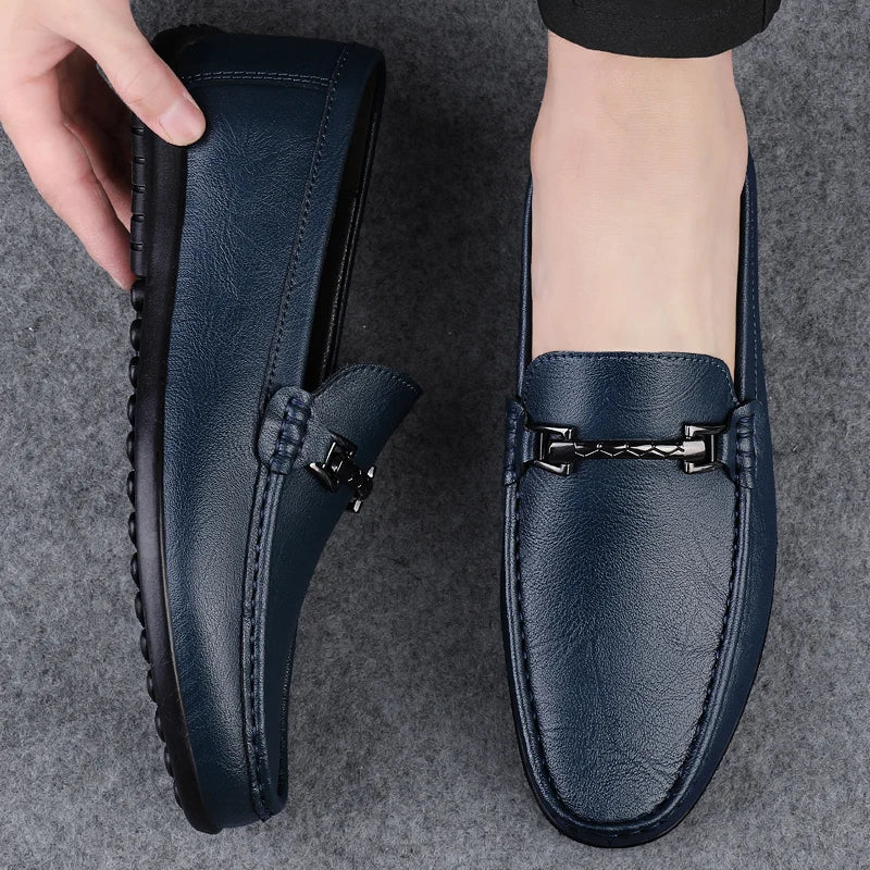 Herre Loafers i Ekte Skinn – Håndlagde Slip-on Mokasiner med Myk Såle