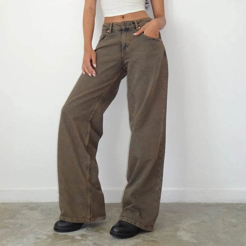 Y2K Baggy Jeans – Lav Midje & Vide Bein for Kvinner