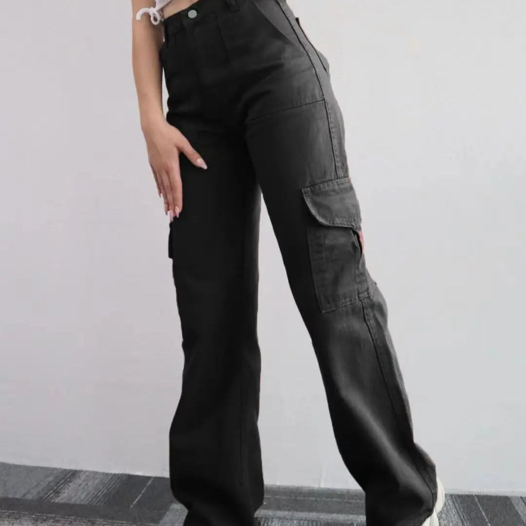 Vintage Cargo Bukser til Dame – Trendy Y2K Parachute Pants i Beige