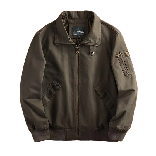 Herre Bomberjakke i Bomull – Tynn Vintage Cargo Jakke med Krage | Klassisk Baseball-inspirert Ytterjakke for Vår og Høst