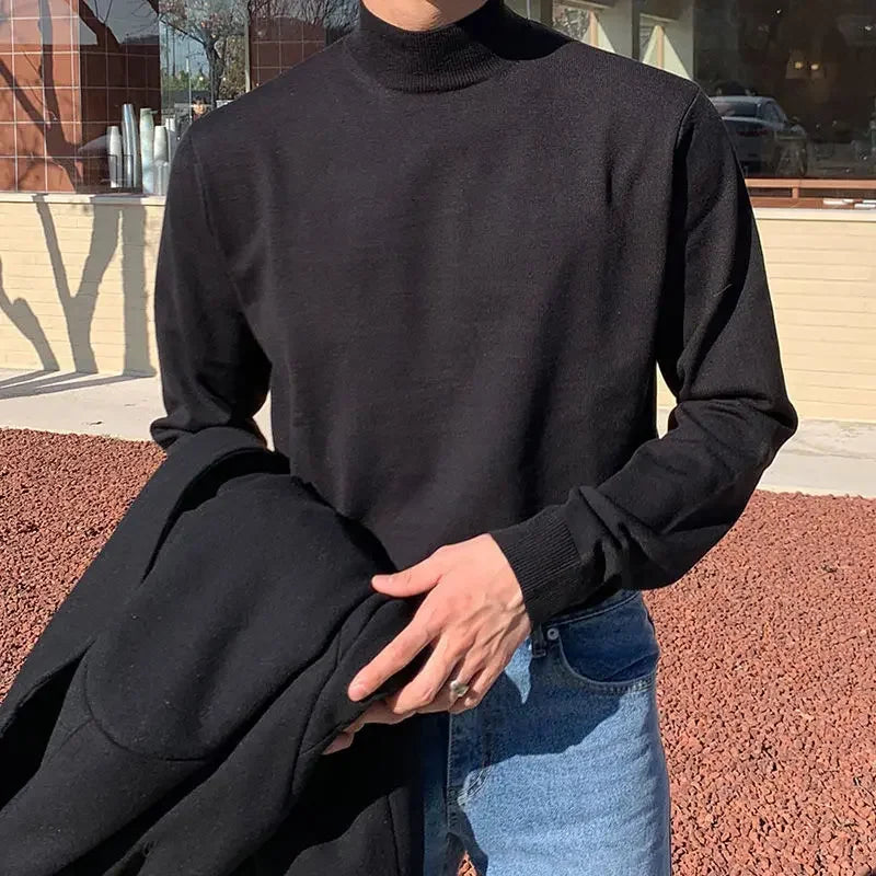 Herre Half-Turtleneck Genser – Ensfarget, Langermet & Klassisk Pullover | Høst & Vinter