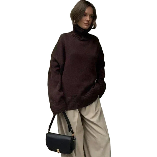 Vintage Strikkegenser for Kvinner – Oversized Høyhalset Genser i Myk Ullblanding | Varm og Stilfull til Høst og Vinter
