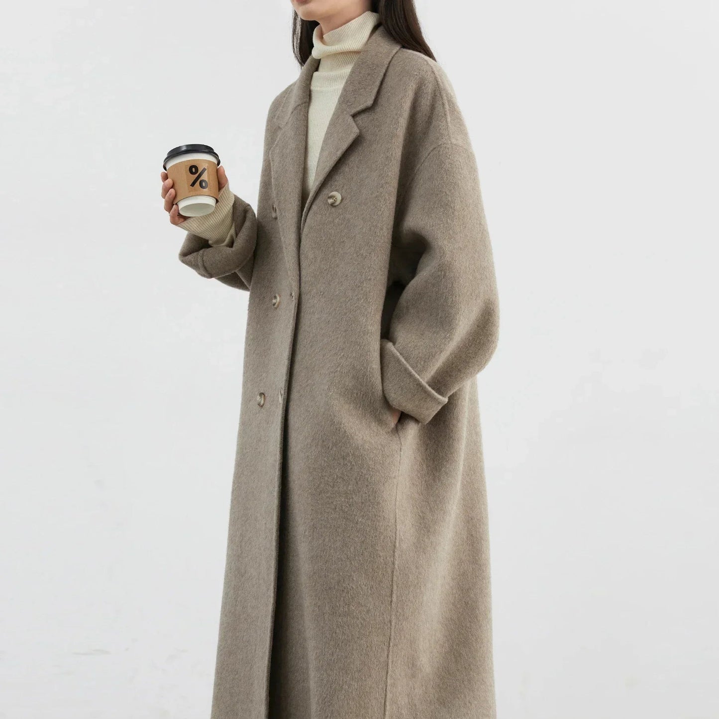 Ullfrakk for Dame – Dobbeltspent Lang Kåpe | Klassisk & Tidløs Stil for Høst og Vinter 2024