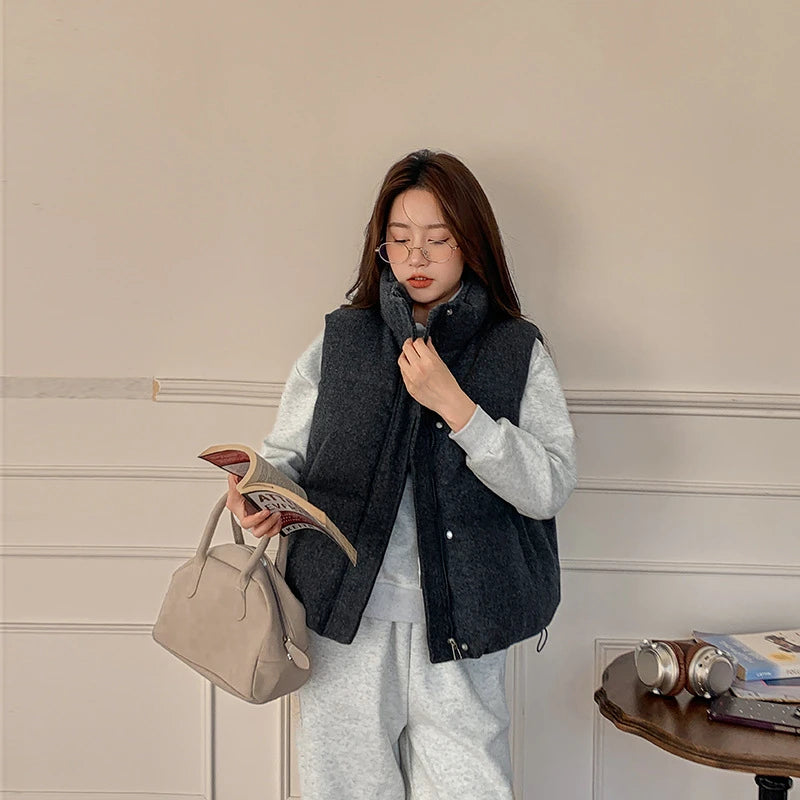 Dame Vest 2025 – Kort Dunjakke i Bomull | Koreansk Fashion, Ermeløs & Trendy Vintervest