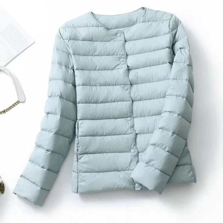 Dame Dunjakke – Ultralett & Slim Fit uten Krage | Varm, Vindavvisende & Lett Jakke