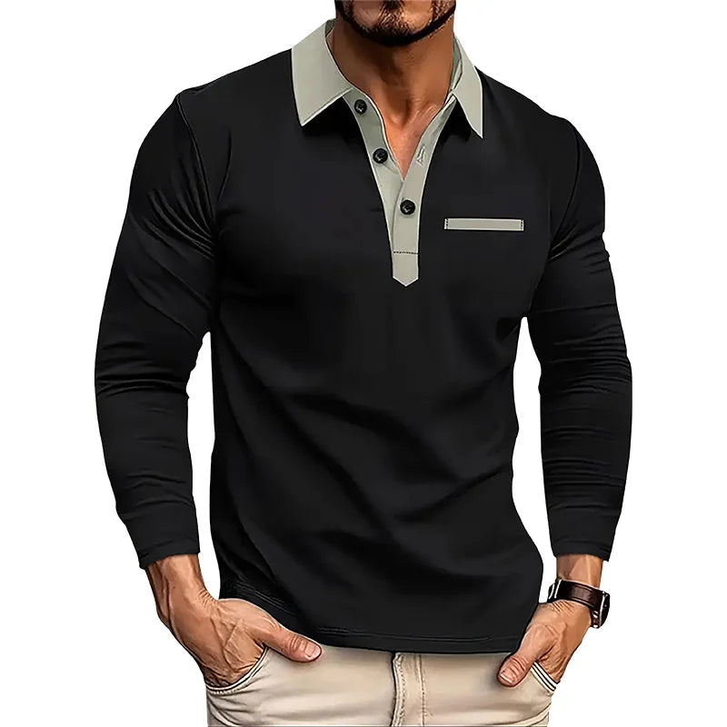 Langermet Polo for Menn – Klassisk Business-Casual Skjorte med Krage (Vår & Høst)