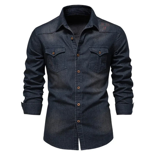 Slim Fit Denimskjorte for Herre – Elastisk Bomull og Klassisk Cowboy-stil med Moderne Passform