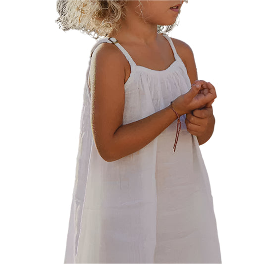 Sommerkjole til Jente i 100 % Bomull – Ermeløs Strandkjole med Justerbare Stropper