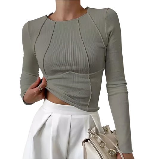 Tettsittende Basic Langermet Topp for Dame – Ensfarget, Elastisk og Perfekt for Lag-på-lag