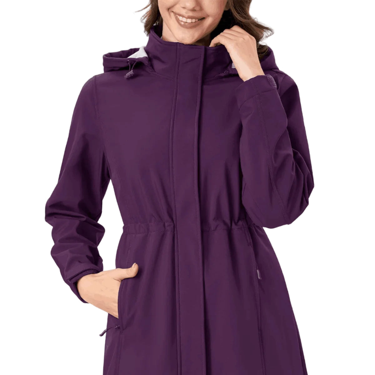 Dame Lang Softshell Jakke med Hette – Vanntett & Vindtett | Fleecefôret Parkas til Tur & Hverdag