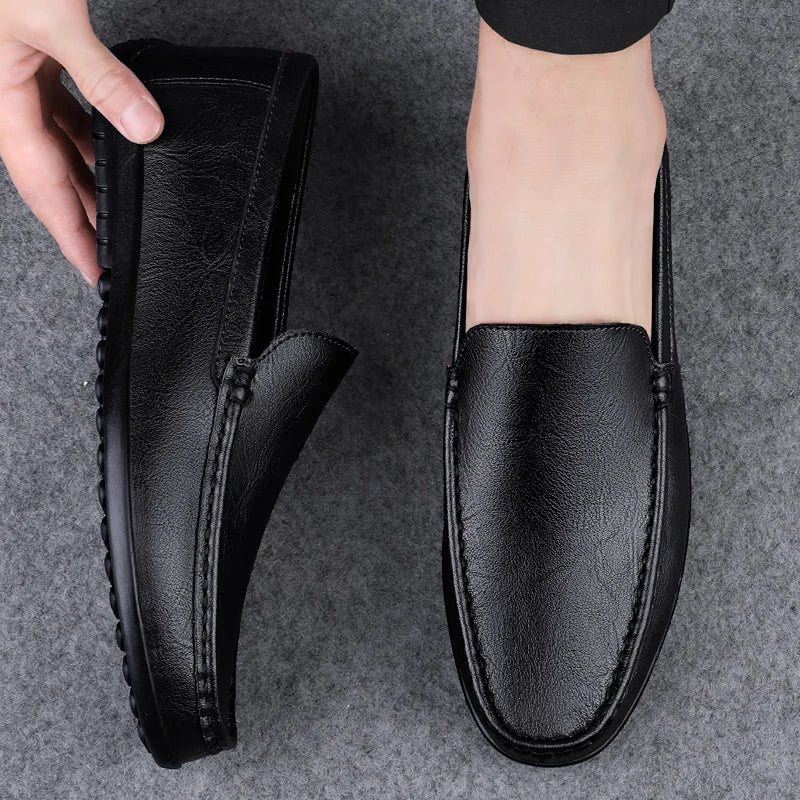 Herre Loafers i Ekte Skinn – Håndlagde Slip-on Mokasiner med Myk Såle