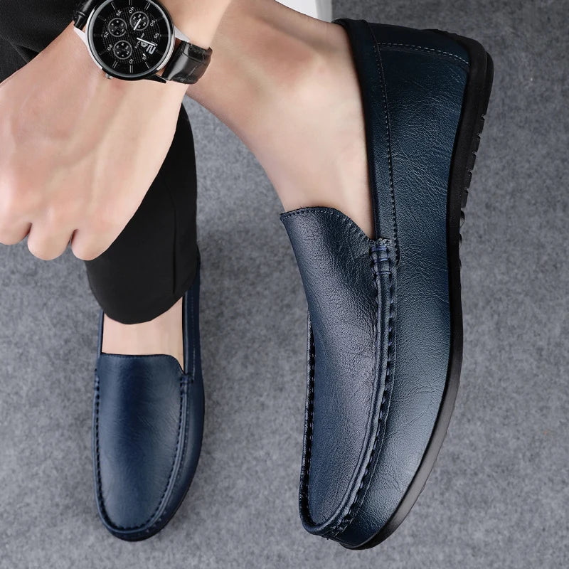 Herre Loafers i Ekte Skinn – Håndlagde Slip-on Mokasiner med Myk Såle