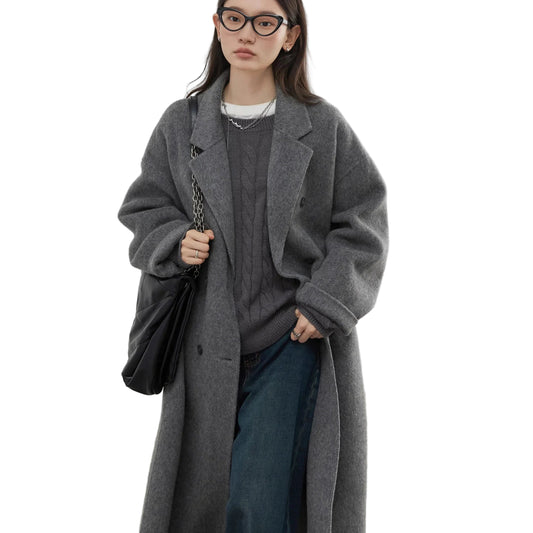 Ullfrakk for Dame – Dobbeltspent Lang Kåpe | Klassisk & Tidløs Stil for Høst og Vinter 2024