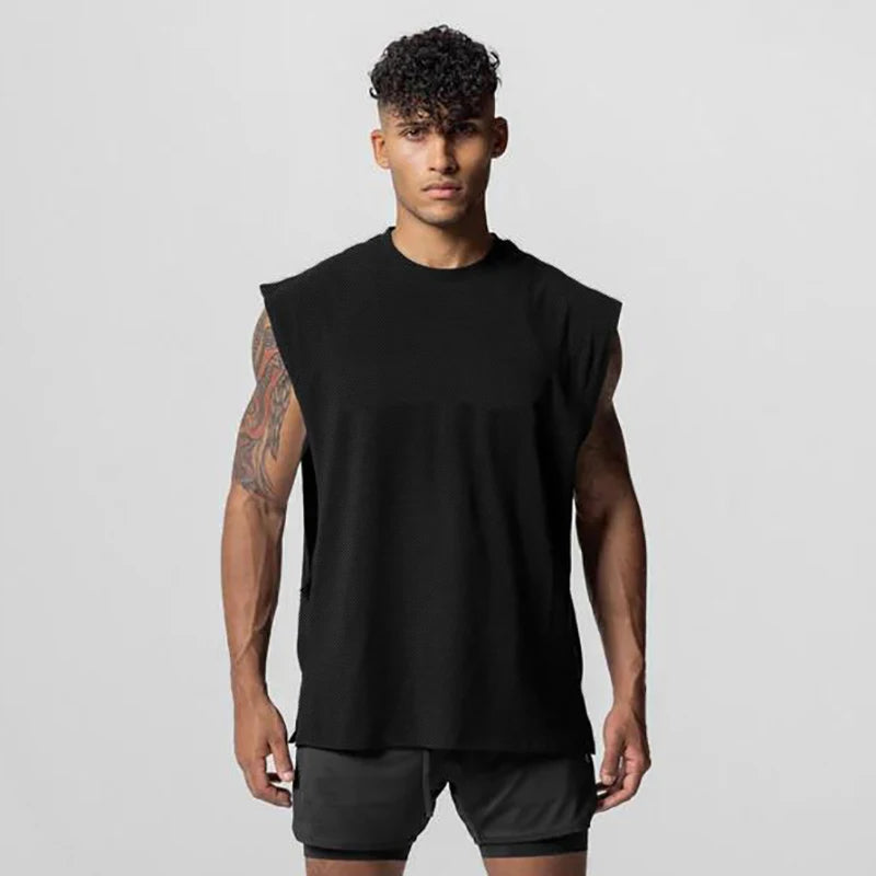 Sommer Singlet med Åpen Side – Mesh Treningstopp uten Ermer for Herre