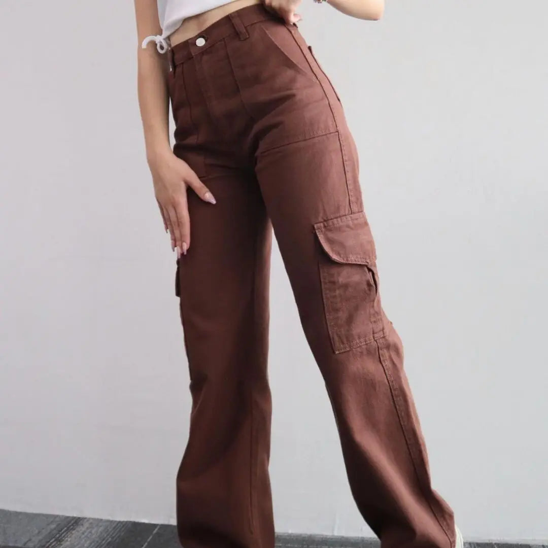 Vintage Cargo Bukser til Dame – Trendy Y2K Parachute Pants i Beige