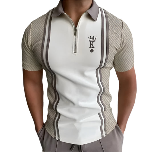 T-skjorte for Herre – Sporty Kortermet Topp med Glidelås og Krage