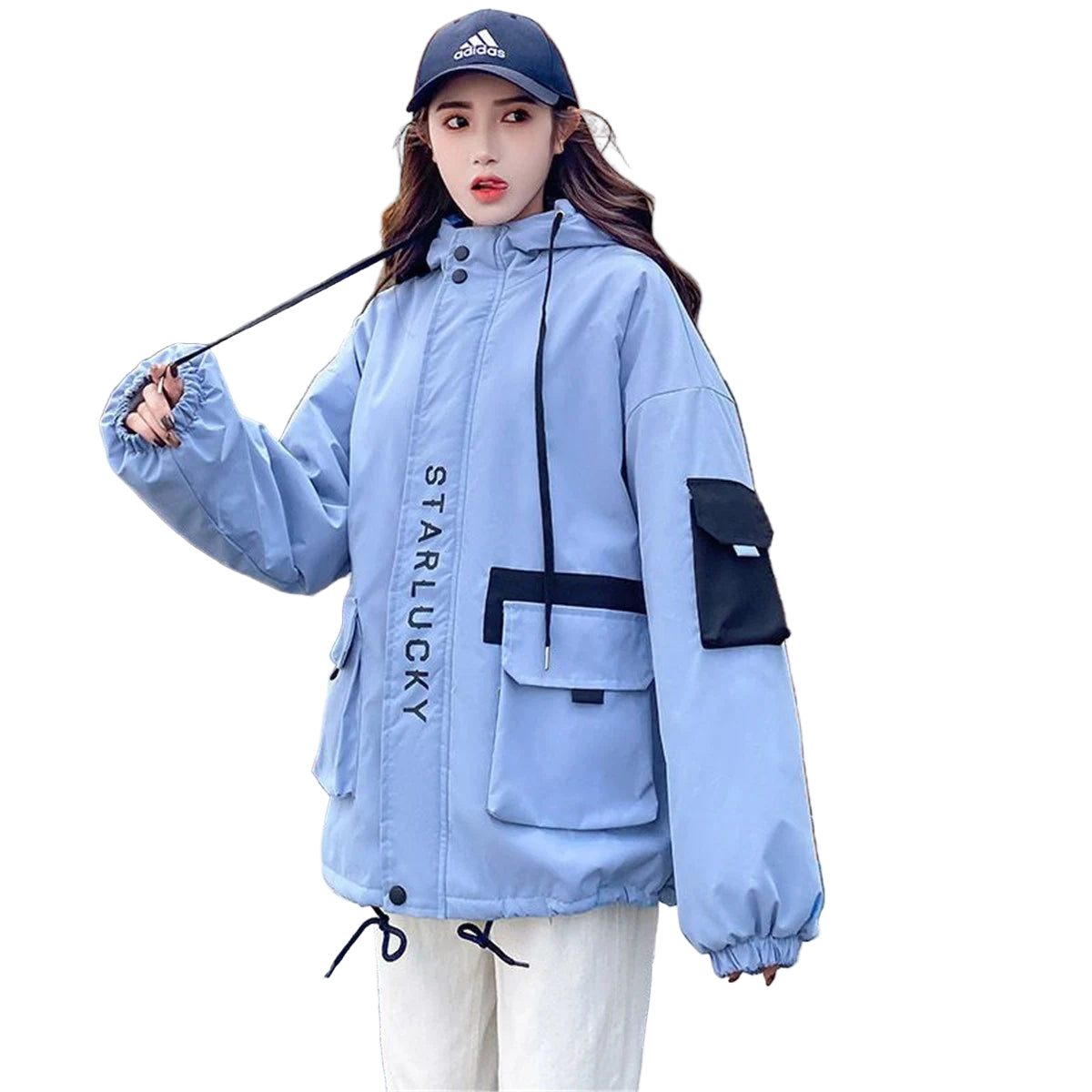 Vintage Streetwear Patchwork Jakke – Harajuku/Kpop Hoodie til Dame