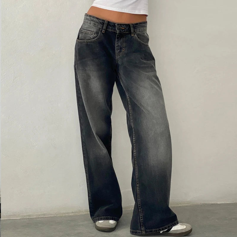 Y2K Baggy Jeans – Lav Midje & Vide Bein for Kvinner