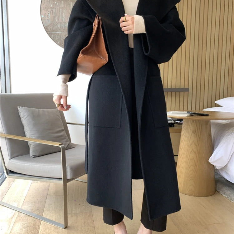 Vintage Elegant Cashmere Kåpe til Dame – Dobbelsidig Ullkåpe med Hette