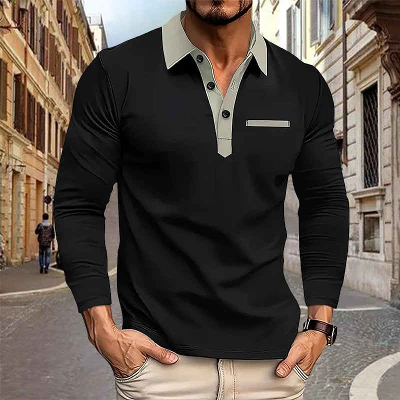 Langermet Polo for Menn – Klassisk Business-Casual Skjorte med Krage (Vår & Høst)