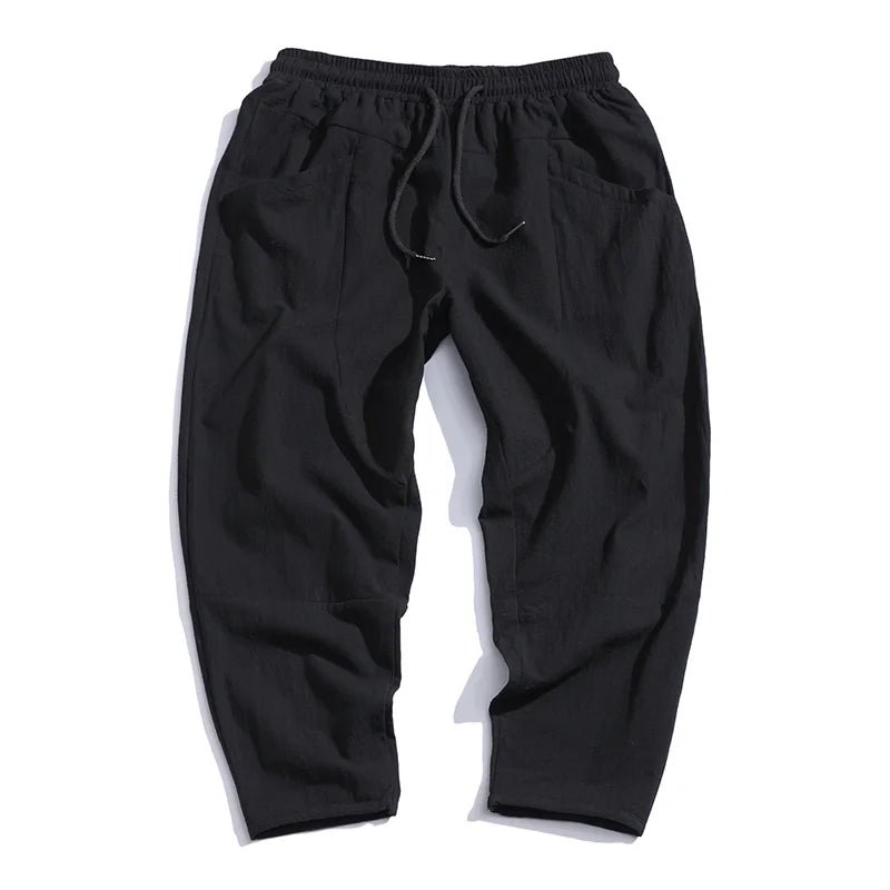 Trendy Herrebukser i 100% Bomull – Japanskinspirert, Løs Passform og Cropped Lengde (opptil 5XL)