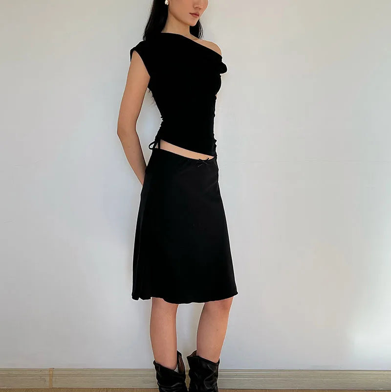 Énskulders Ribbestrikket Topp – Trendy Dame T-skjorte