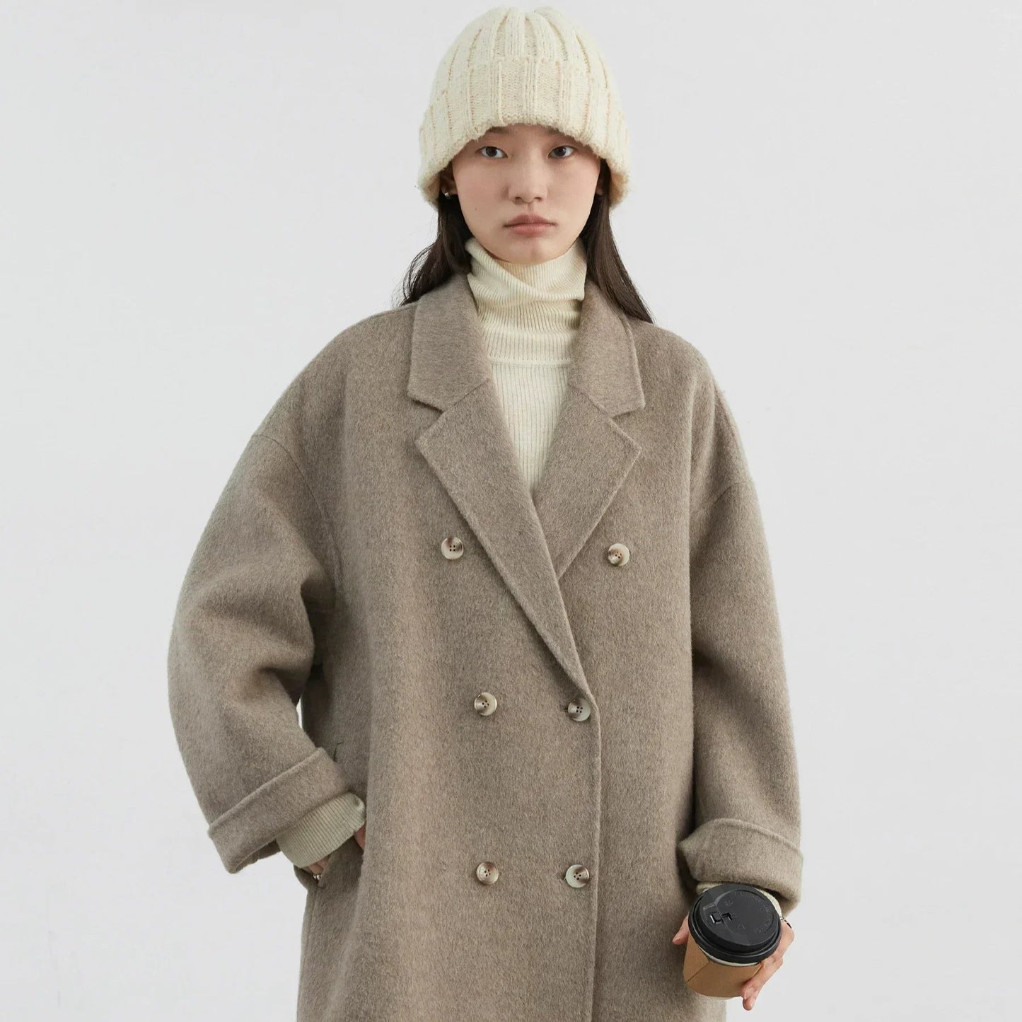 Ullfrakk for Dame – Dobbeltspent Lang Kåpe | Klassisk & Tidløs Stil for Høst og Vinter 2024