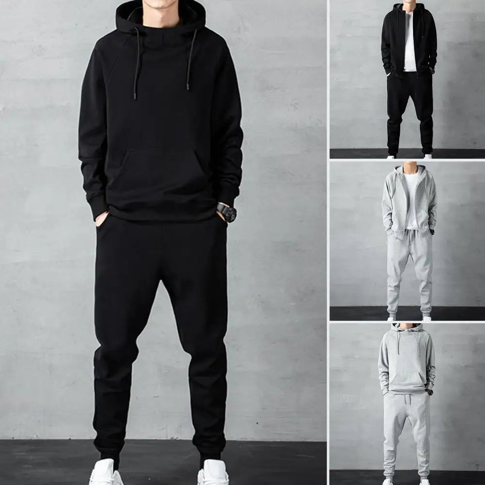 Joggedress med Hette til Høst – Unisex Sett med Hettegenser og Joggebukse (Svart)