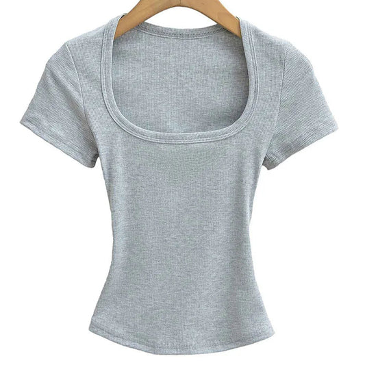 Sommerlig Kvadratisk Hals Crop Top – Kortermet Slim Fit