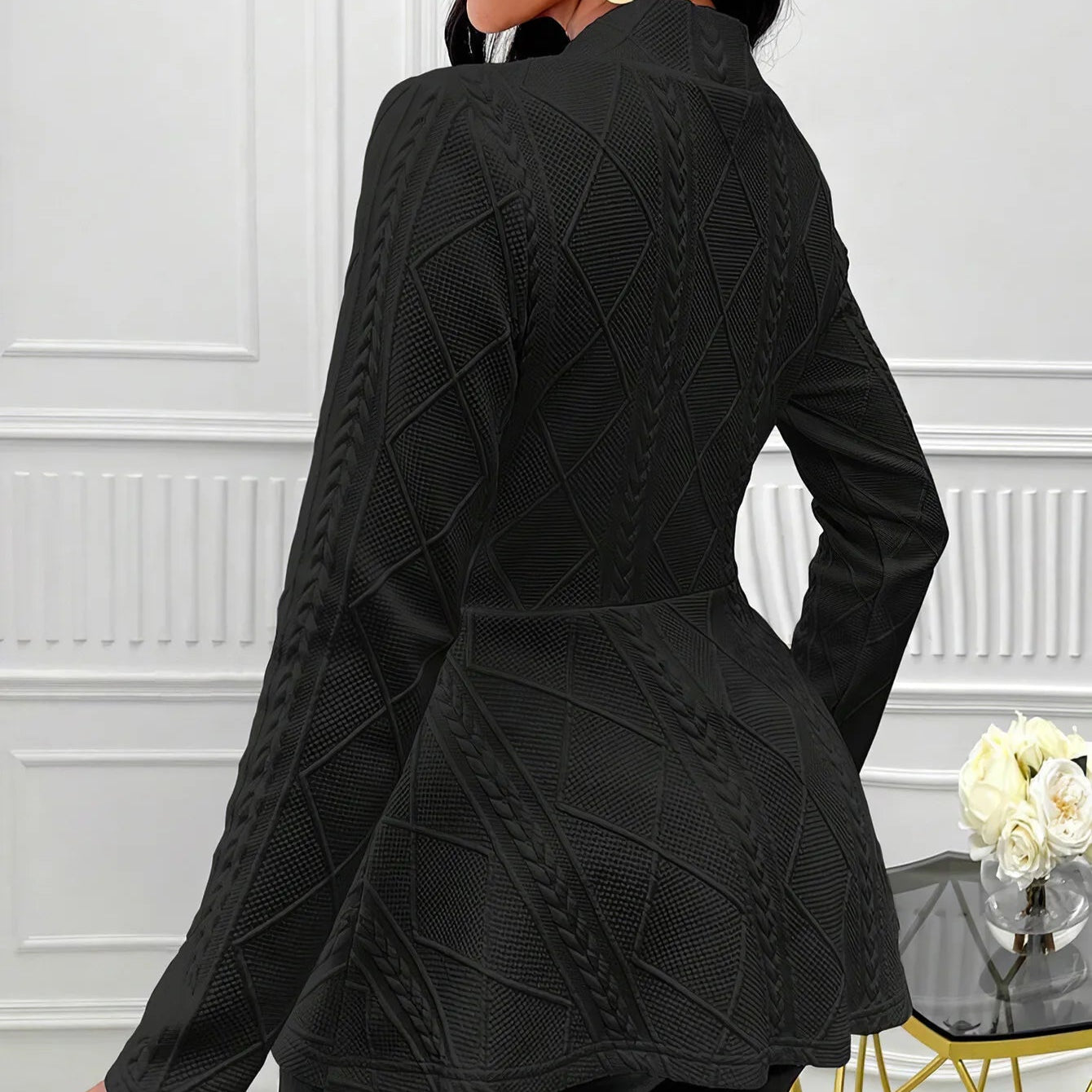 Elegant Dameblazer – Tykk Jacquard Jakke til Høst og Vinter