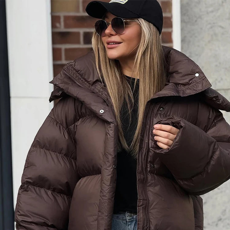 Kort Bomullsjakke for Dame – Hettejakke med Ståkrage | Løs & Elegant til Høst og Vinter