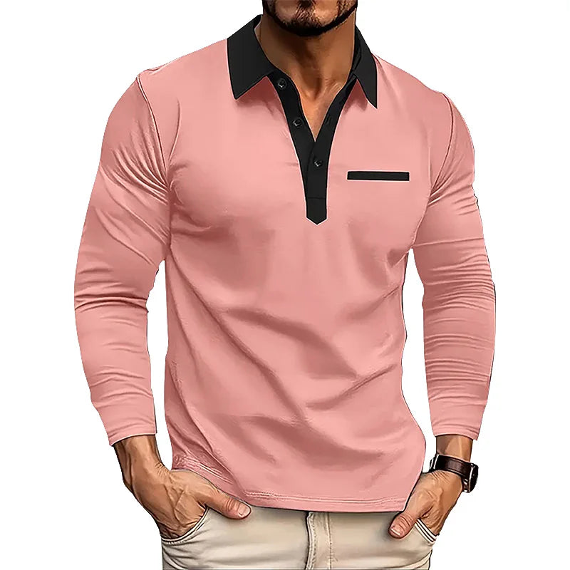 Langermet Polo for Menn – Klassisk Business-Casual Skjorte med Krage (Vår & Høst)