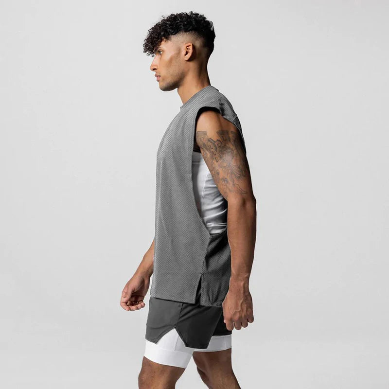 Sommer Singlet med Åpen Side – Mesh Treningstopp uten Ermer for Herre