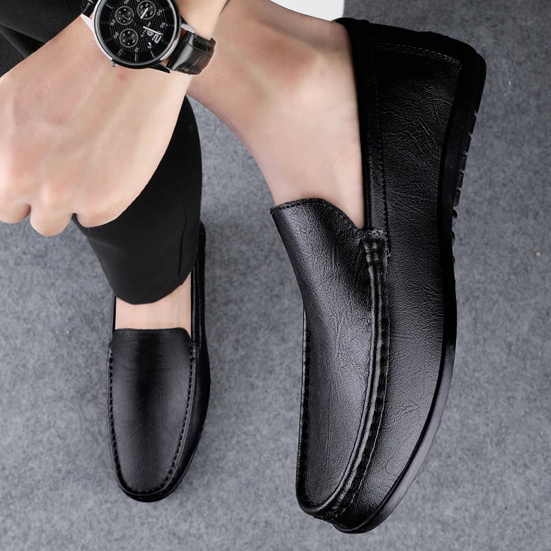 Herre Loafers i Ekte Skinn – Håndlagde Slip-on Mokasiner med Myk Såle
