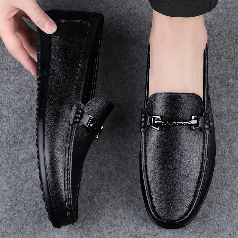 Herre Loafers i Ekte Skinn – Håndlagde Slip-on Mokasiner med Myk Såle