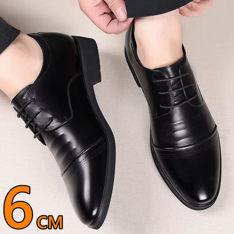 Formelle Herresko i Ekte Skinn med Skjult Hælløft – Øk Høyden Diskré med 6 cm