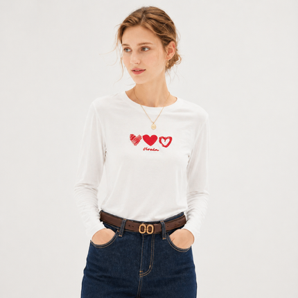 Langermet T-skjorte til Dame – Brodert “Love” & Casual Stil