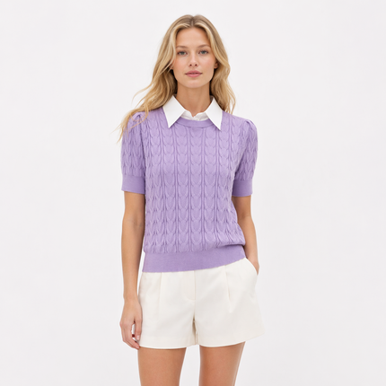Strikket T-skjorte til Dame – Fake Two-Piece & Strukturert Kabeldesign