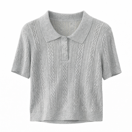 Strikket Topp med Hulldetaljer – Elegant Koreansk Inspirert Sommertopp til Dame