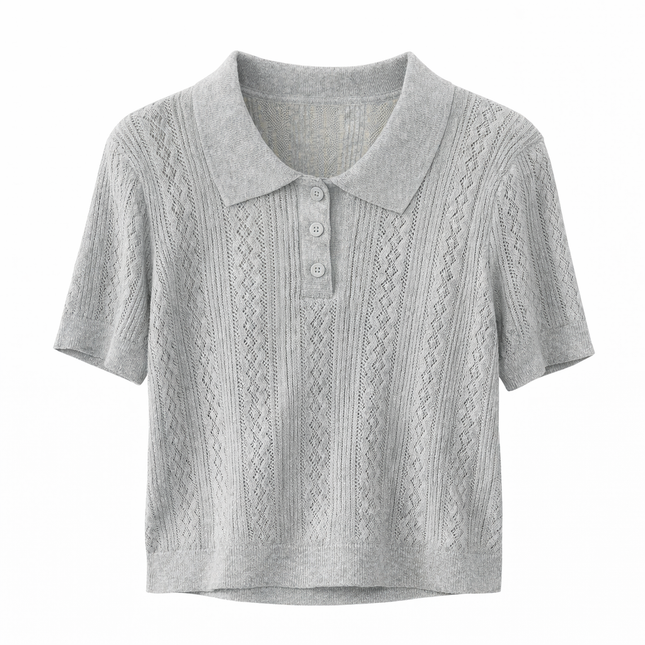 Strikket Topp med Hulldetaljer – Elegant Koreansk Inspirert Sommertopp til Dame