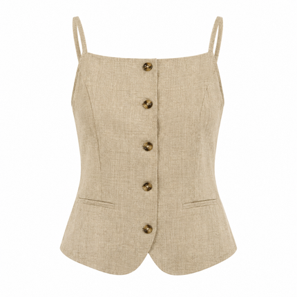 Stroppeløs Croptop i 100 % Lin for Dame – Minimalistisk Topp med Knapper
