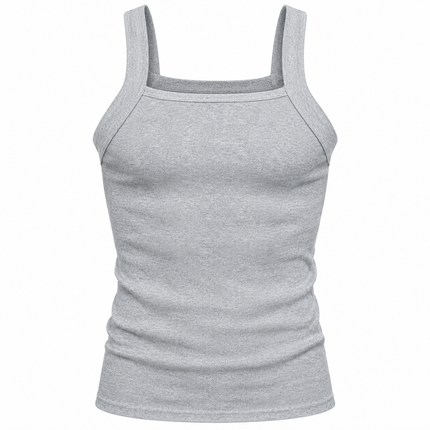 Ribbestrikket tanktop for menn i bomull med firkantet snitt og elastisk passform